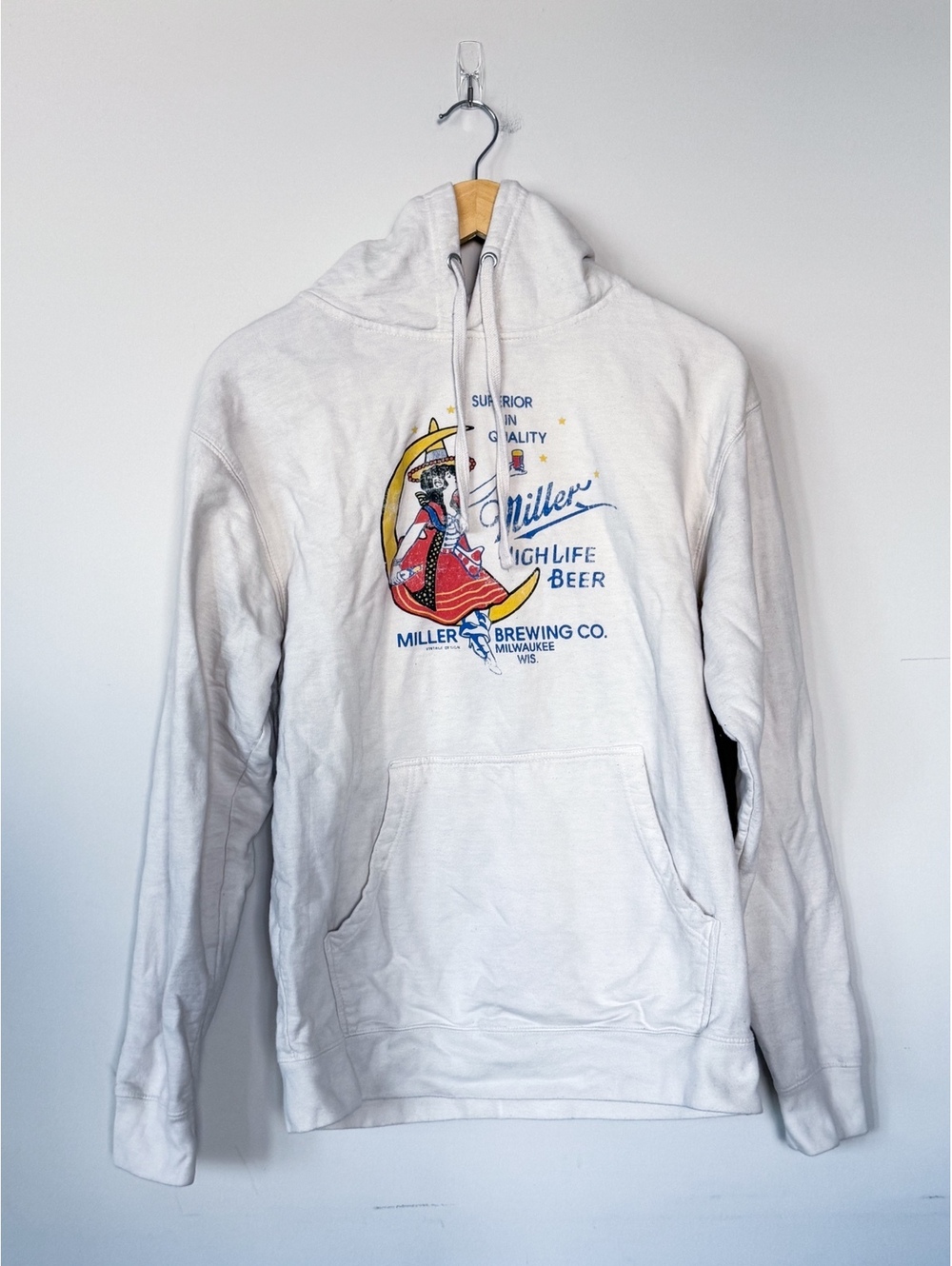 Miller High Life Tan Hoodie Vintage Inspired Witch Logo Graphic Sweatshirt
